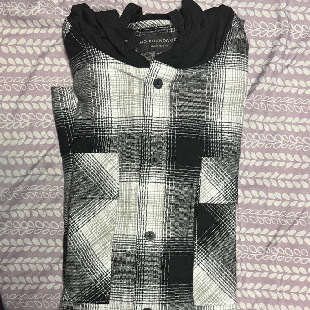 No Boundaries Monochrome Plaid Button-Up